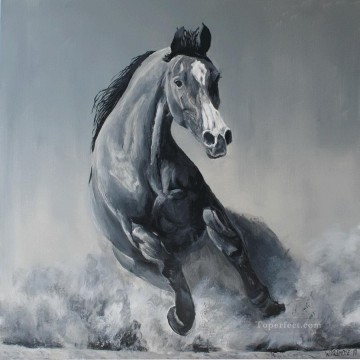 caballo salvaje blanco y negro blanco y negro Pinturas al óleo
